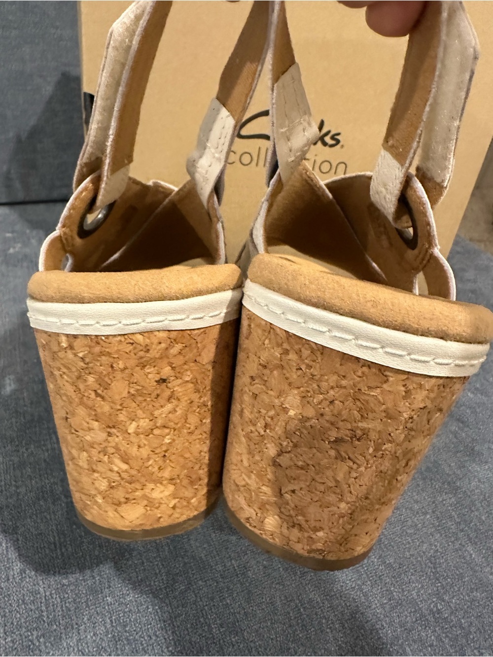 Clarks Cream Leather Cross-Strap Slingback Wedge Sandals - Picture 4 of 8
